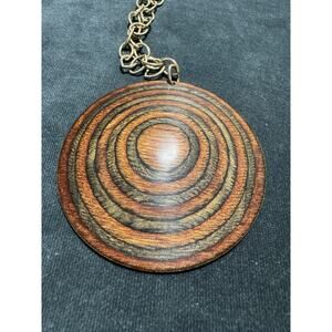Vintage 1970s Wood Disc Pendant Necklace MCM Scandi Style Studio Craft Boho Mod